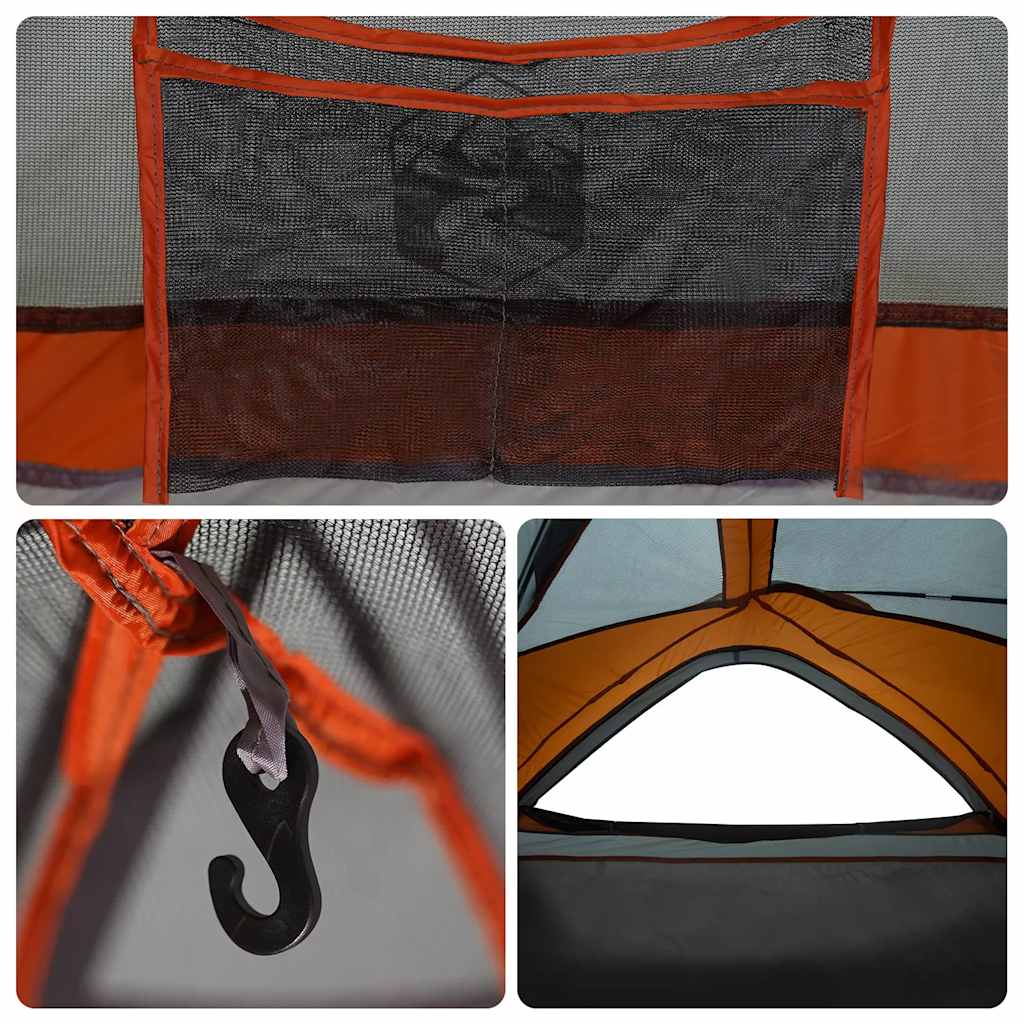 Tenda de campismo p/ 1 pessoa impermeável cinzento e laranja