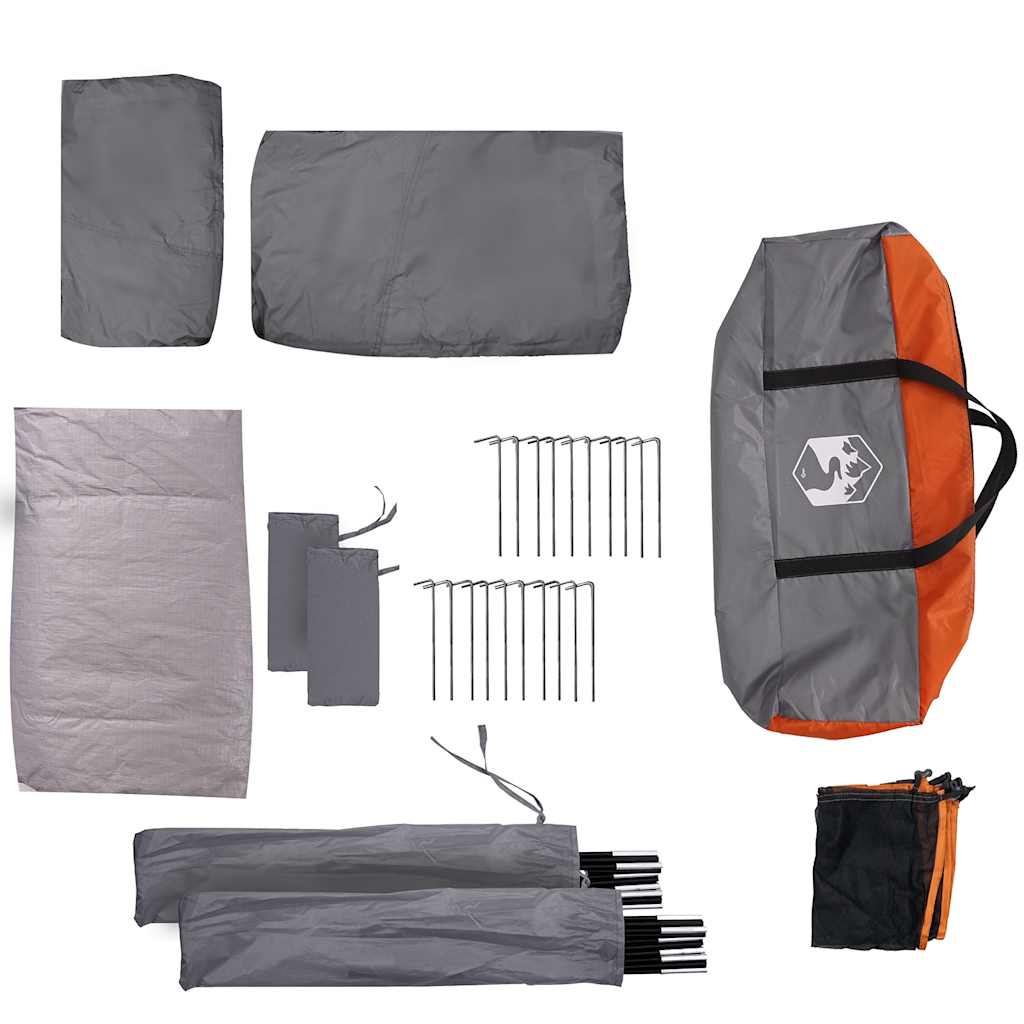 Tenda de campismo p/ 5 pessoas impermeável cinzento e laranja