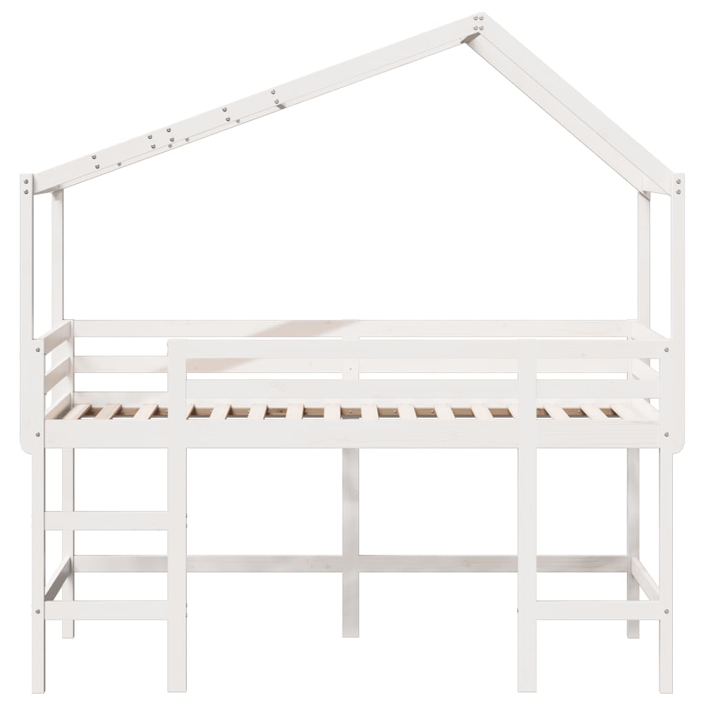 Cama alta c/ escada e telhado 90x200 cm pinho maciço branco