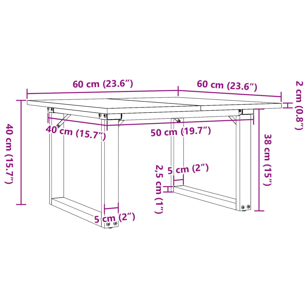 Mesa de centro estrutura em O 60x60x40 cm pinho e aço