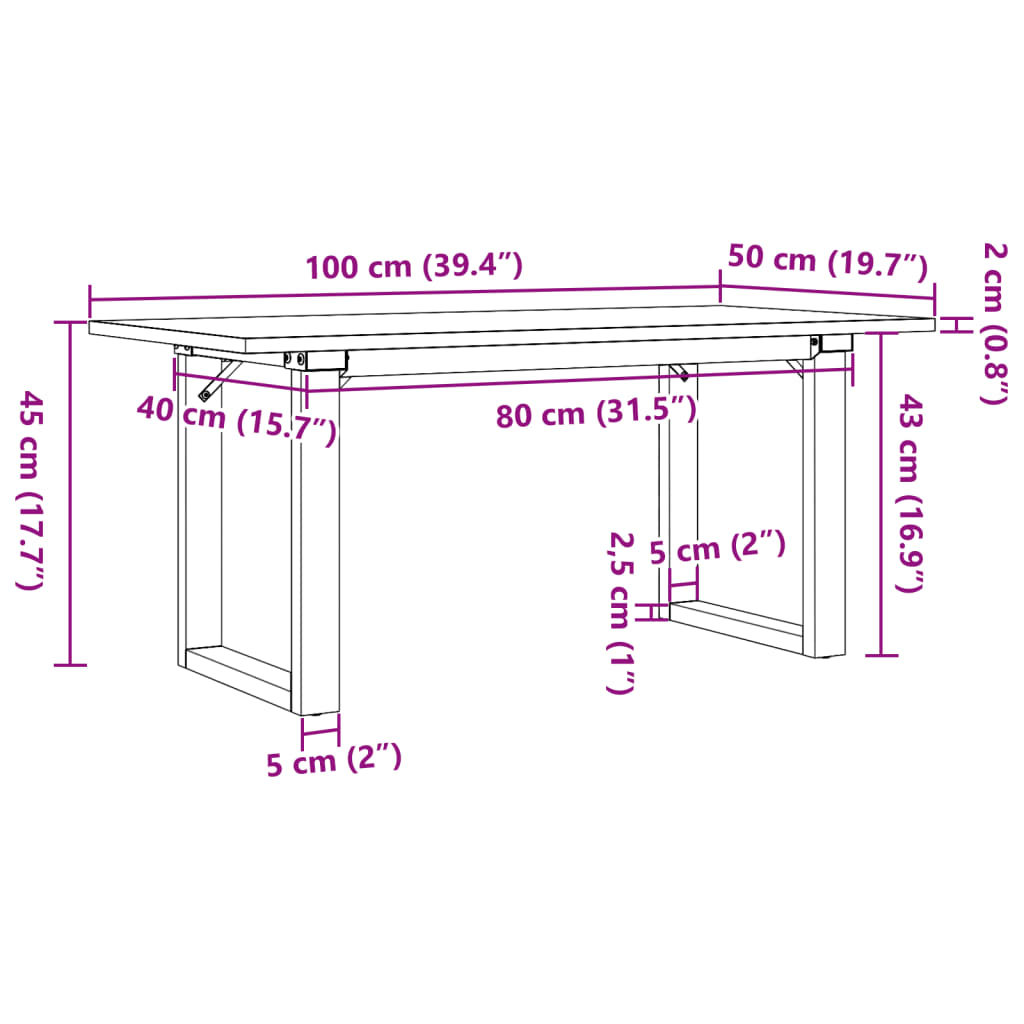 Mesa de centro estrutura em O 100x50x45cm pinho e aço