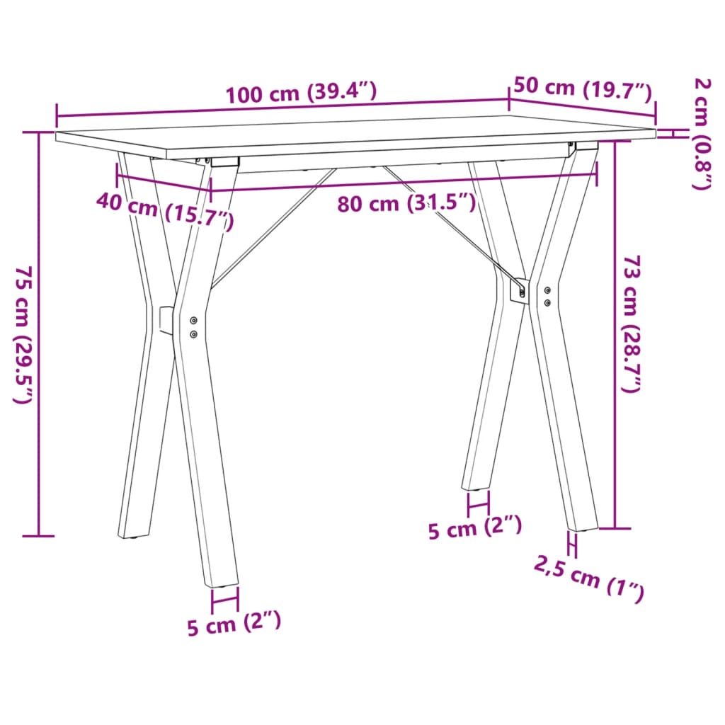 Mesa de jantar estrutura em Y 100x50x75cm pinho e aço