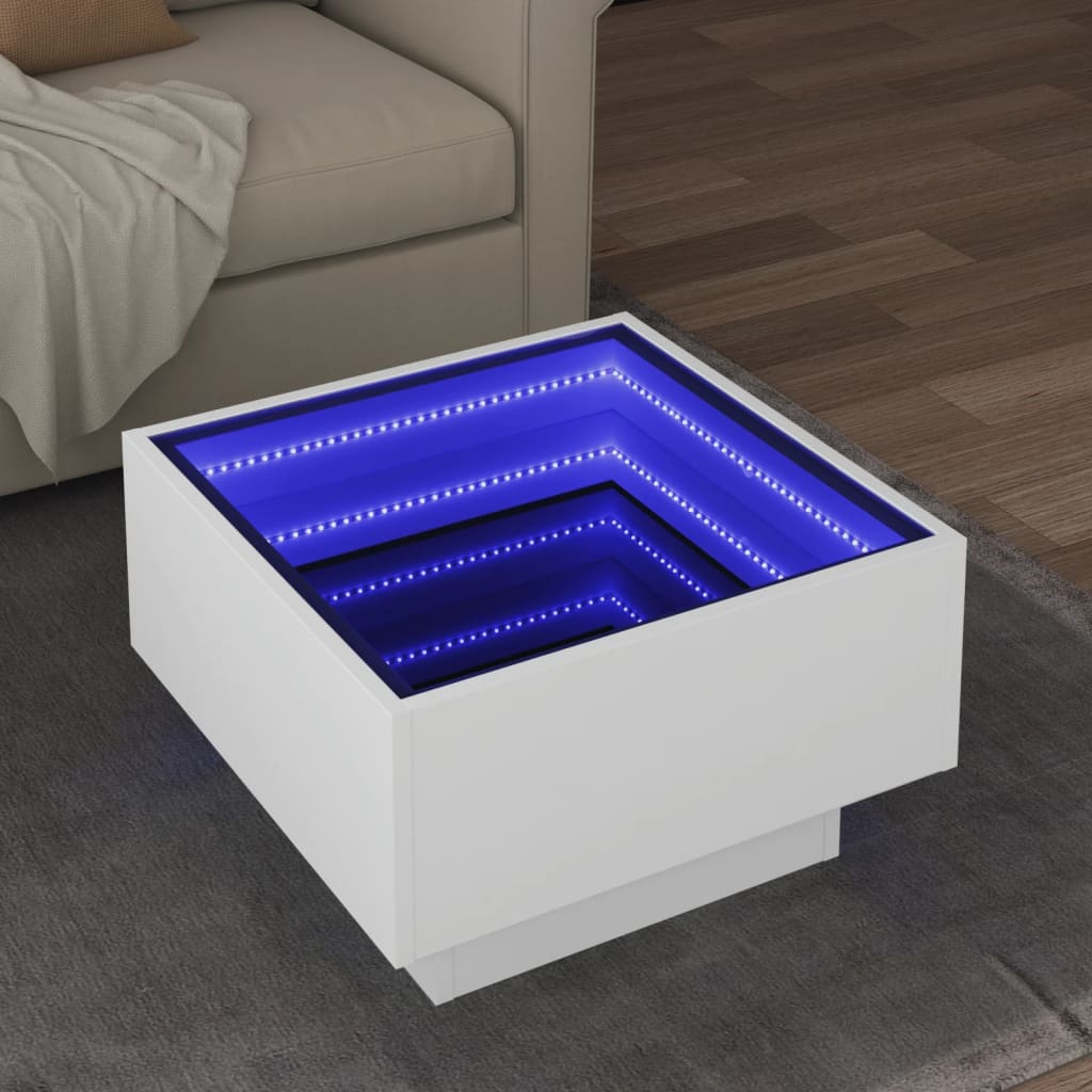 Mesa de centro c/ LEDs 70x50x45 cm derivados de madeira branco