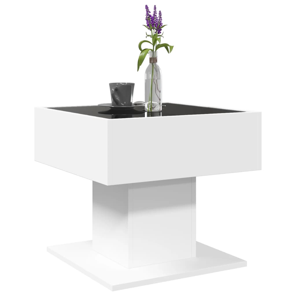 Mesa de centro c/ LEDs 70x50x45 cm derivados de madeira branco