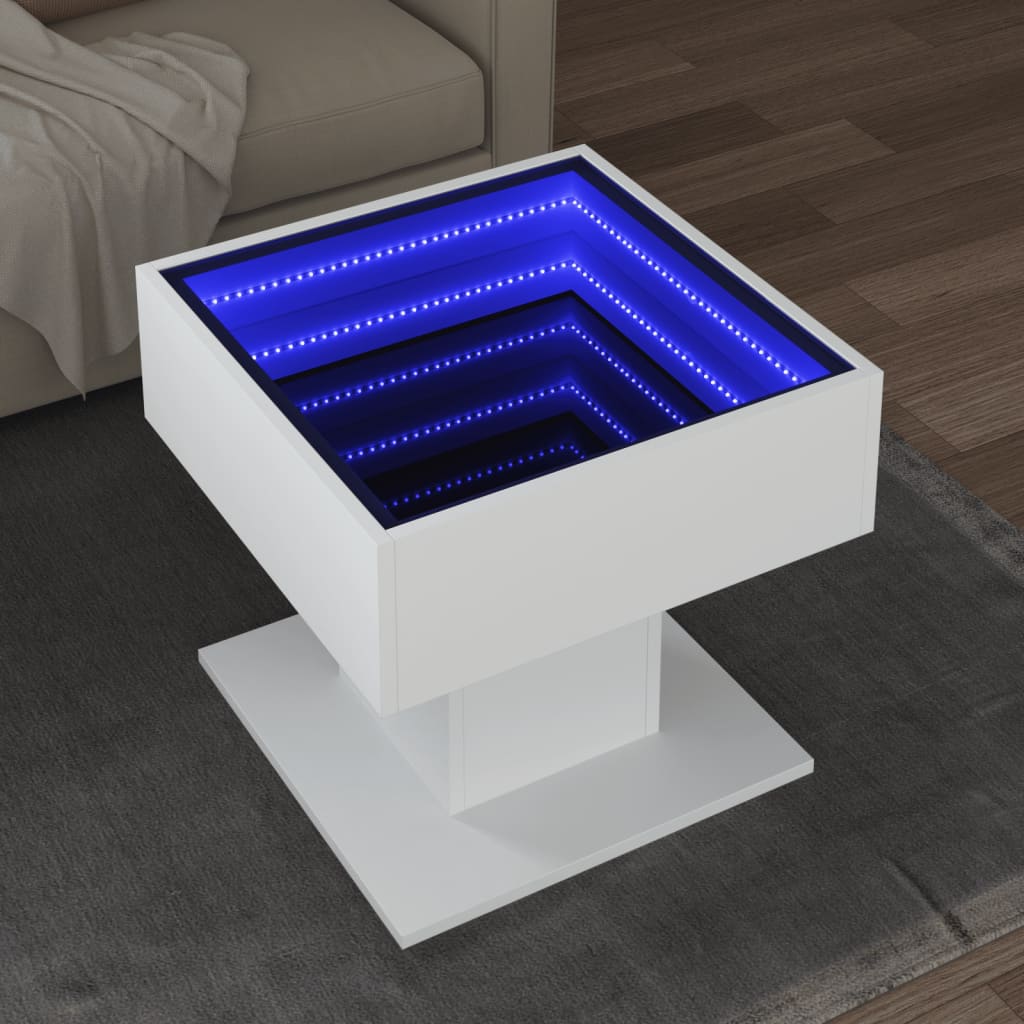 Mesa de centro c/ LEDs 70x50x45 cm derivados de madeira branco