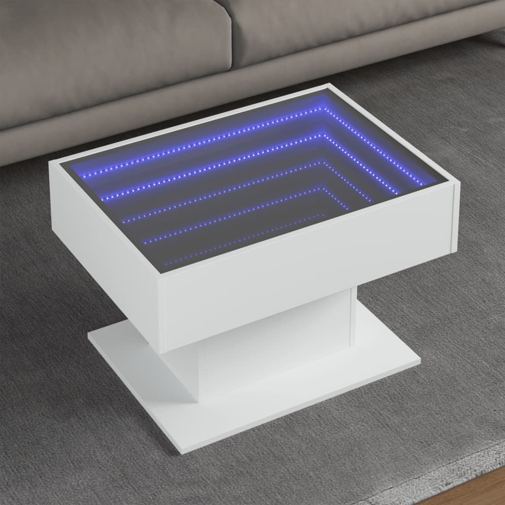 Mesa de centro c/ LEDs 70x50x45 cm derivados de madeira branco