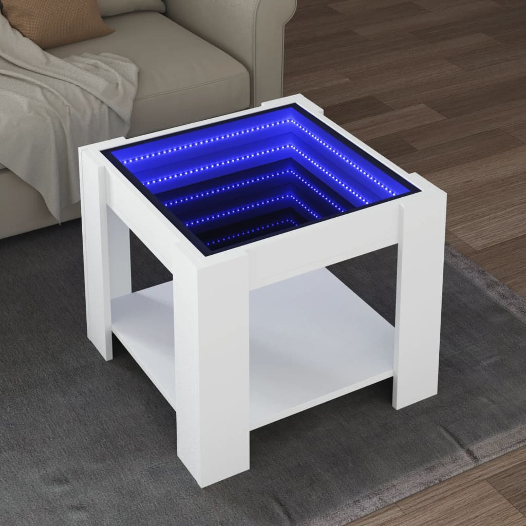 Mesa de centro c/ LEDs 70x50x45 cm derivados de madeira branco