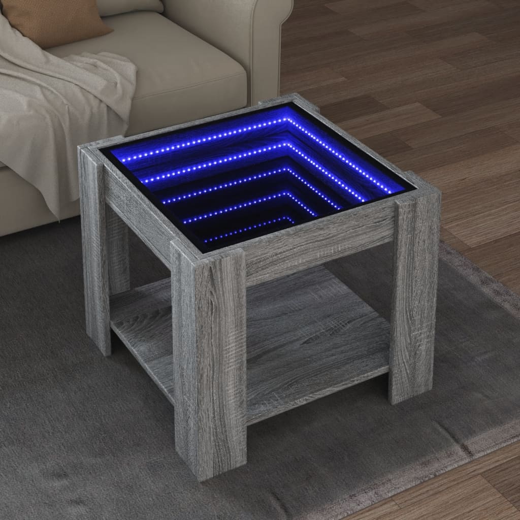 Mesa de centro c/ LEDs 70x50x45 cm derivados de madeira branco
