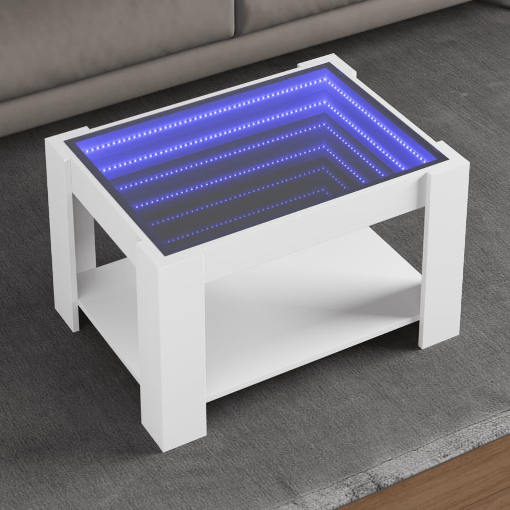 Mesa de centro c/ LEDs 70x50x45 cm derivados de madeira branco