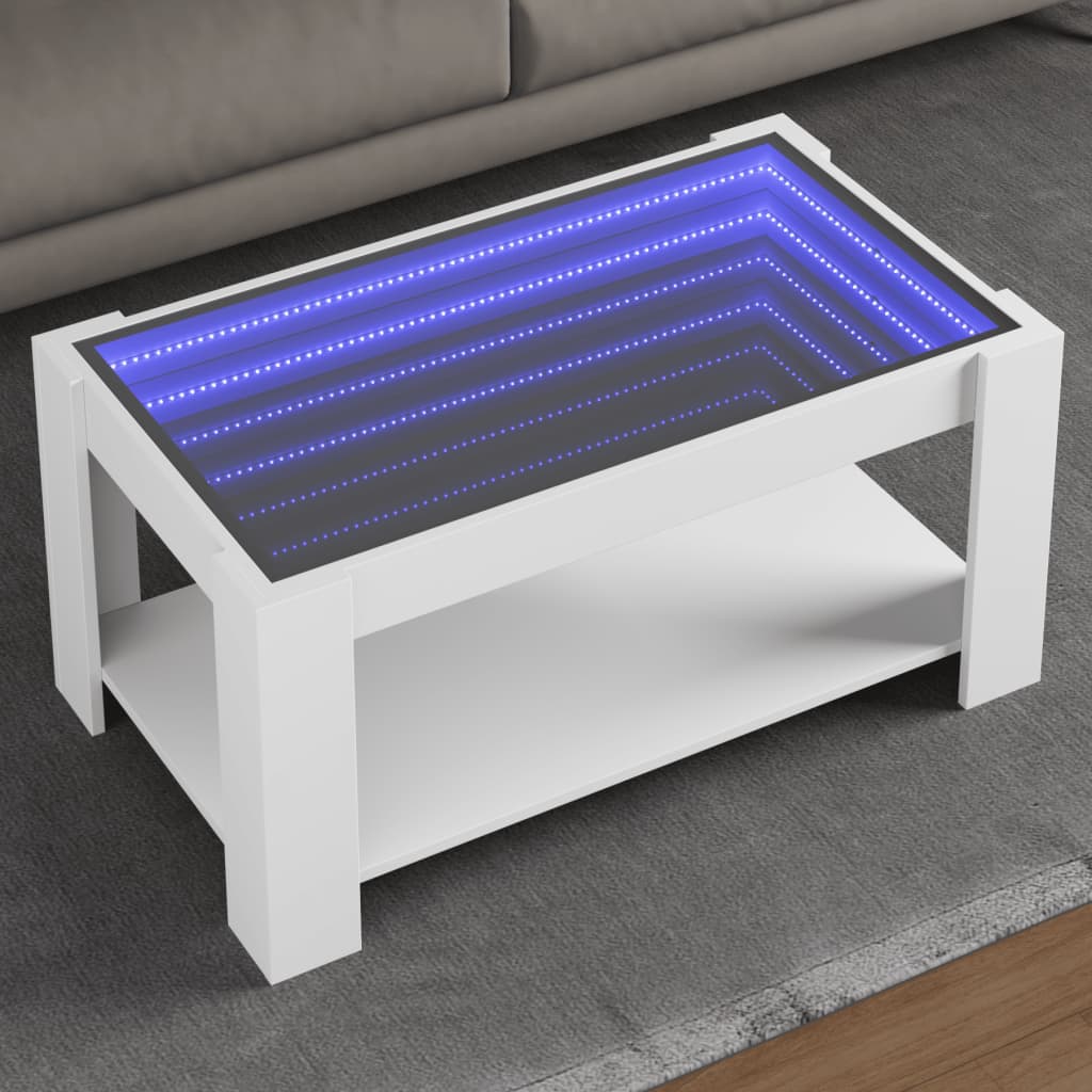Mesa de centro c/ LEDs 70x50x45 cm derivados de madeira branco