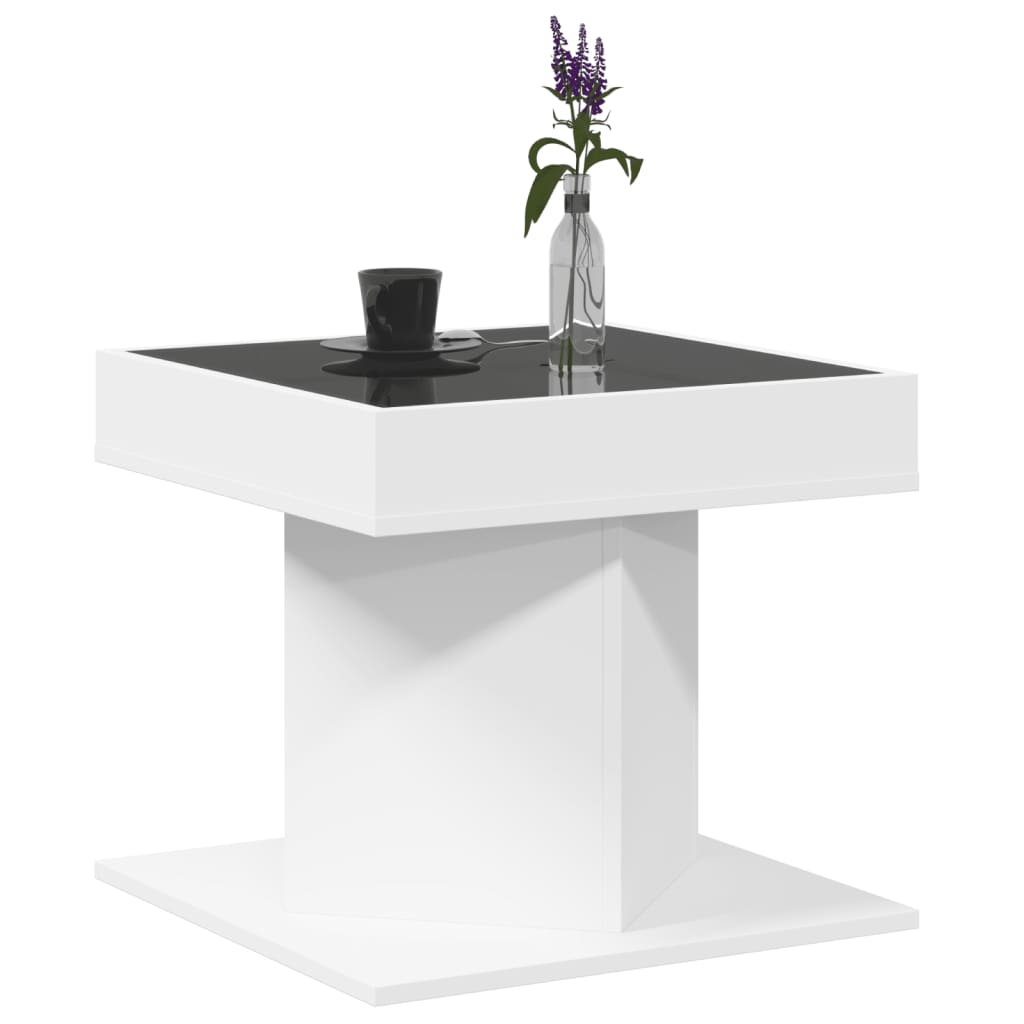 Mesa de centro c/ LEDs 70x50x45 cm derivados de madeira branco