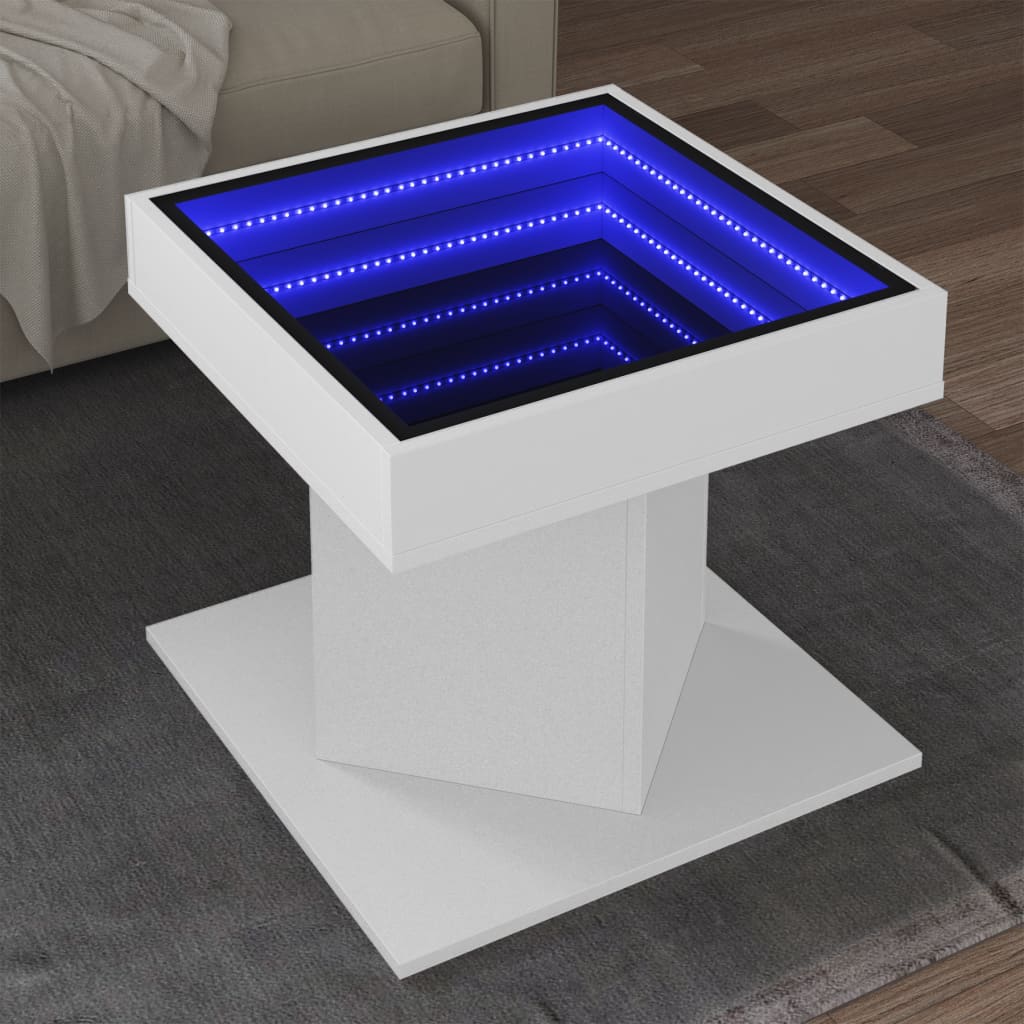 Mesa de centro c/ LEDs 70x50x45 cm derivados de madeira branco