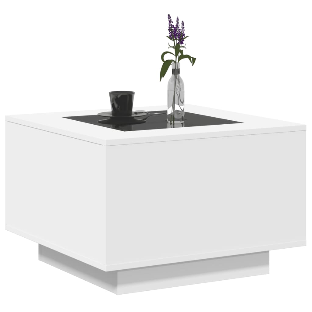Mesa de centro c/ LEDs 70x50x45 cm derivados de madeira branco