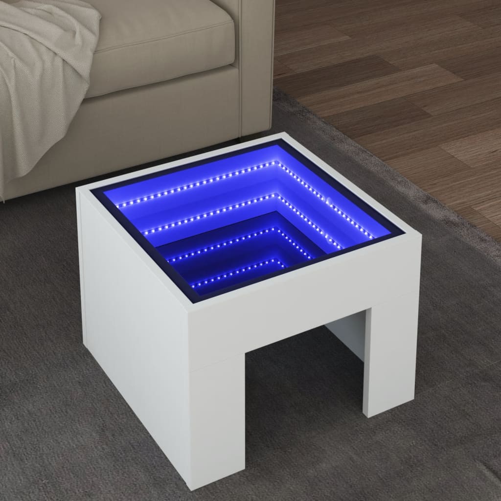 Mesa de centro luzes LED Infinity 90x50x50 cm branco