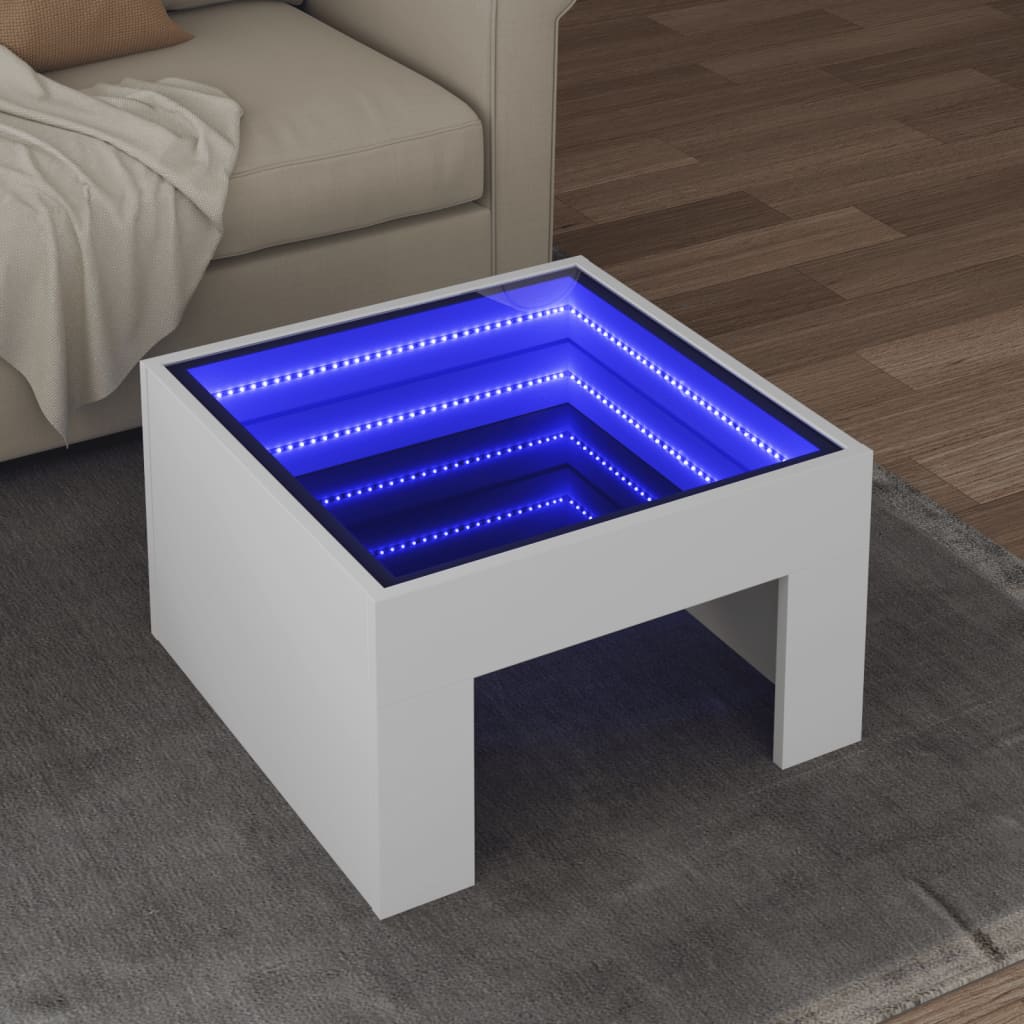 Mesa de centro luzes LED Infinity 90x50x50 cm branco