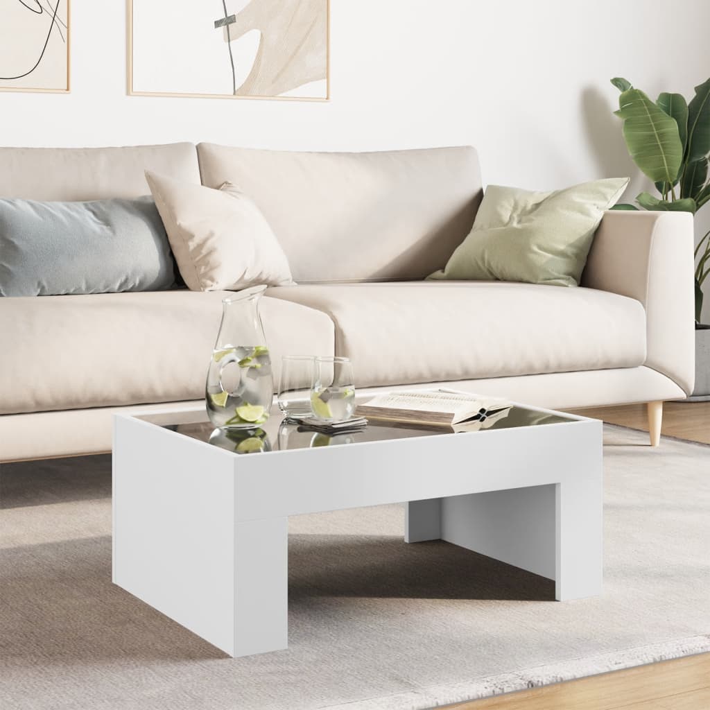 Mesa de centro luzes LED Infinity 90x50x50 cm branco