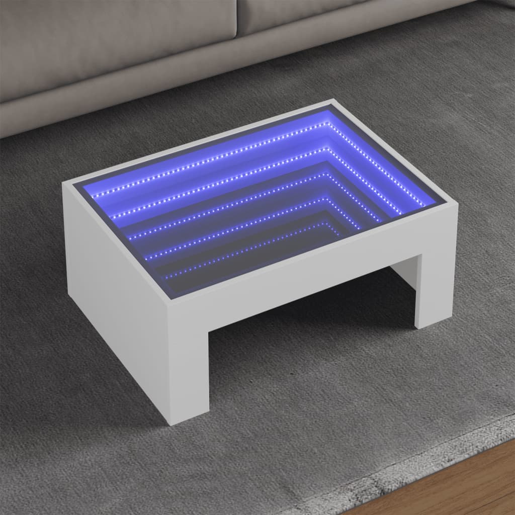 Mesa de centro luzes LED Infinity 90x50x50 cm branco