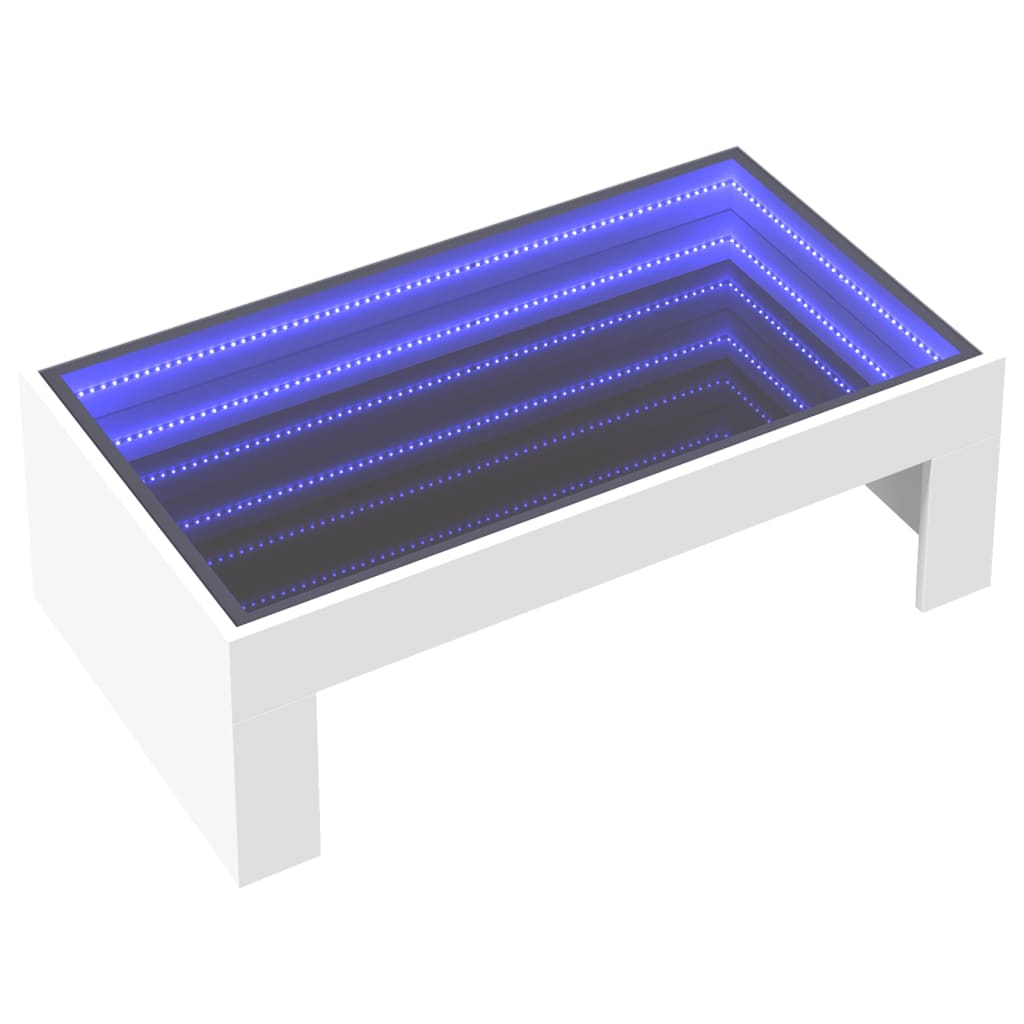 Mesa de centro luzes LED Infinity 90x50x50 cm branco