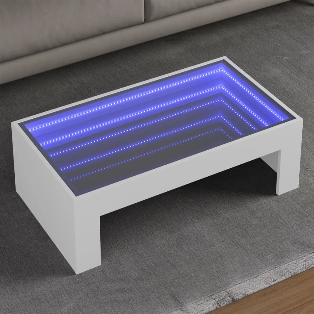 Mesa de centro luzes LED Infinity 90x50x50 cm branco