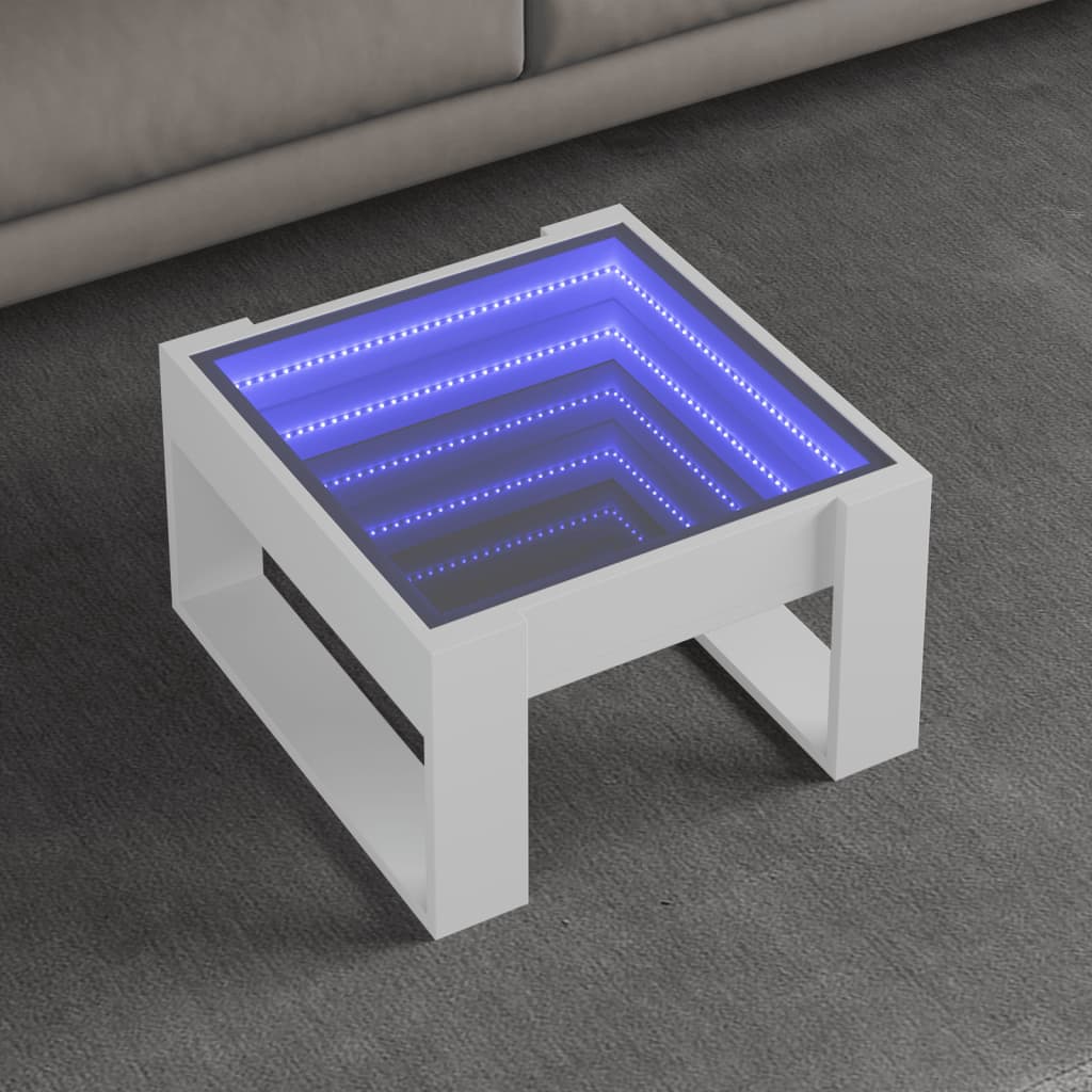 Mesa de centro luzes LED Infinity 90x50x50 cm branco