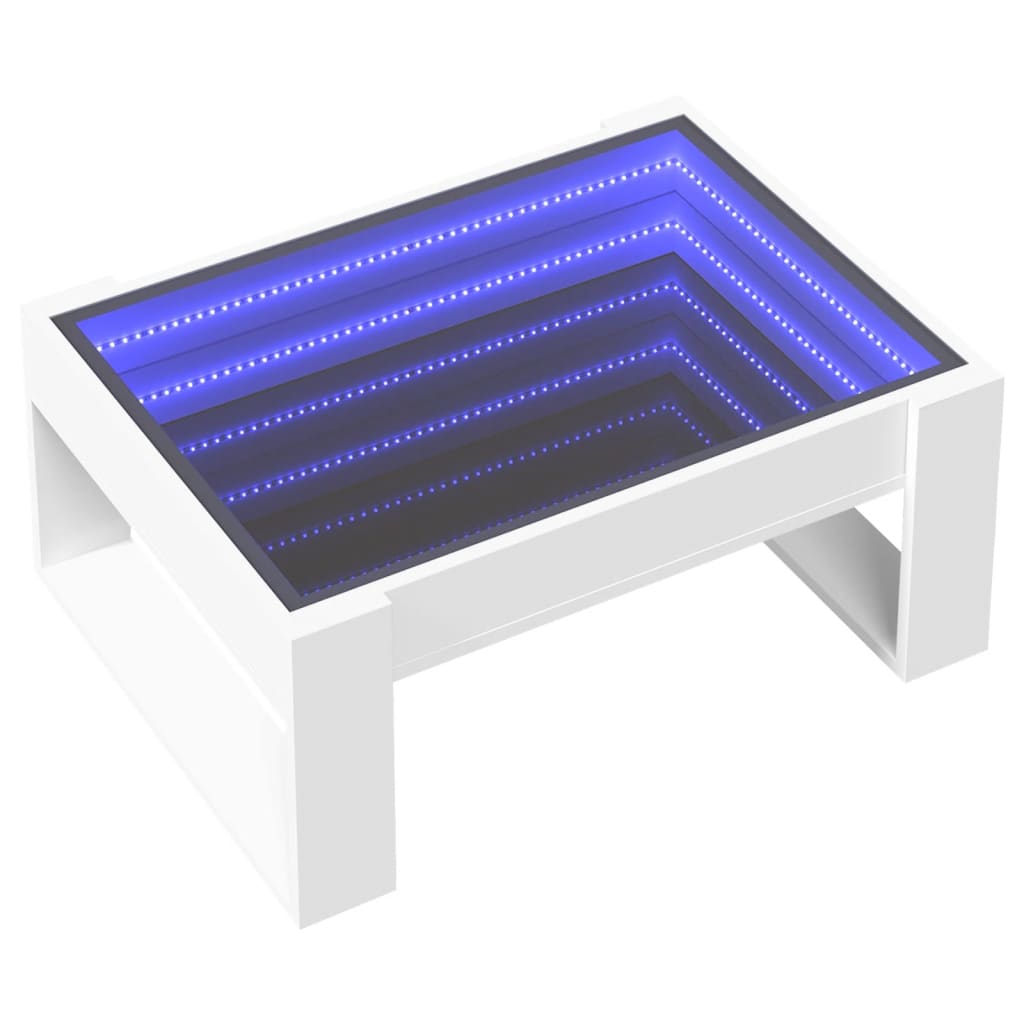 Mesa de centro luzes LED Infinity 90x50x50 cm branco