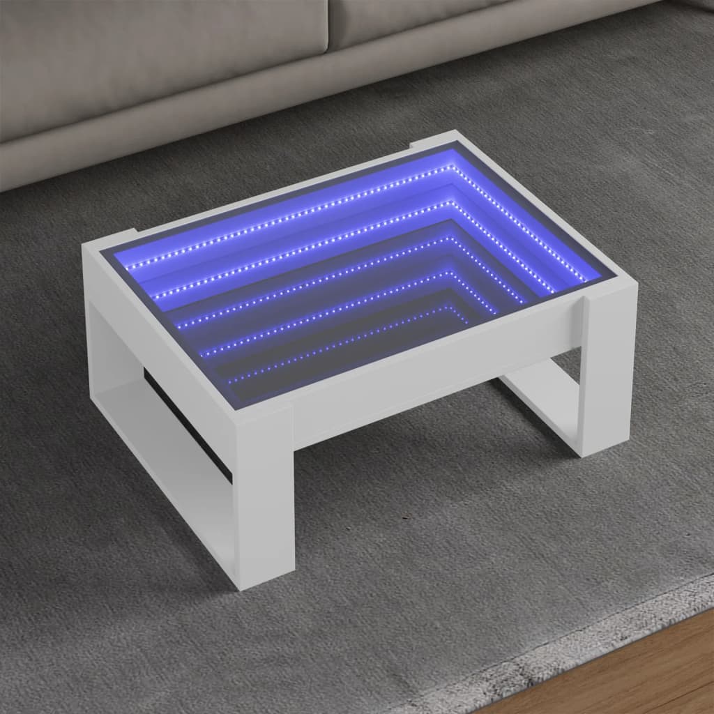 Mesa de centro luzes LED Infinity 90x50x50 cm branco