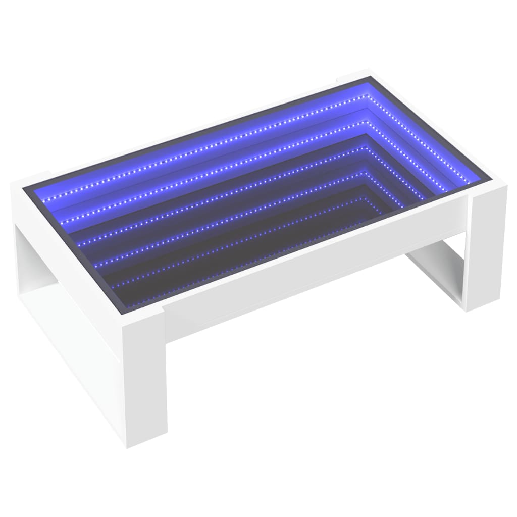 Mesa de centro luzes LED Infinity 90x50x50 cm branco