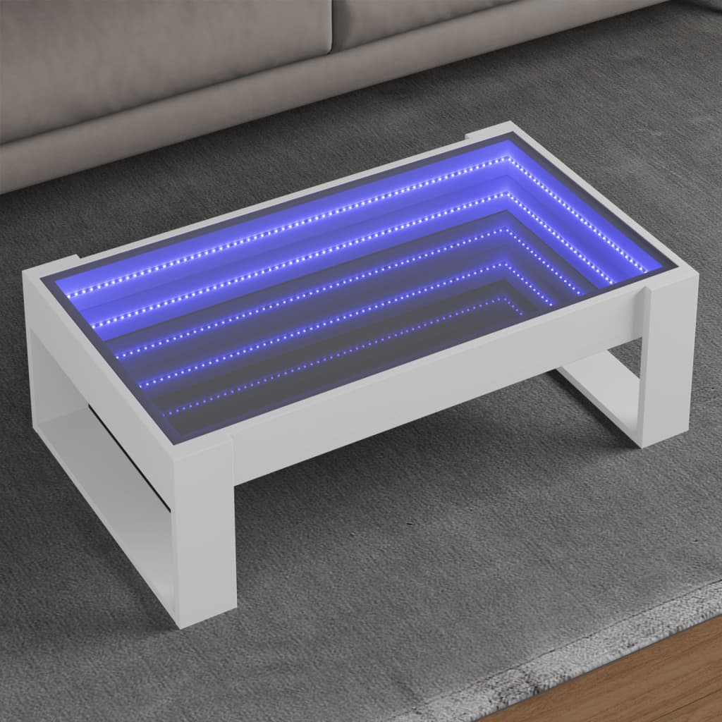 Mesa de centro luzes LED Infinity 90x50x50 cm branco