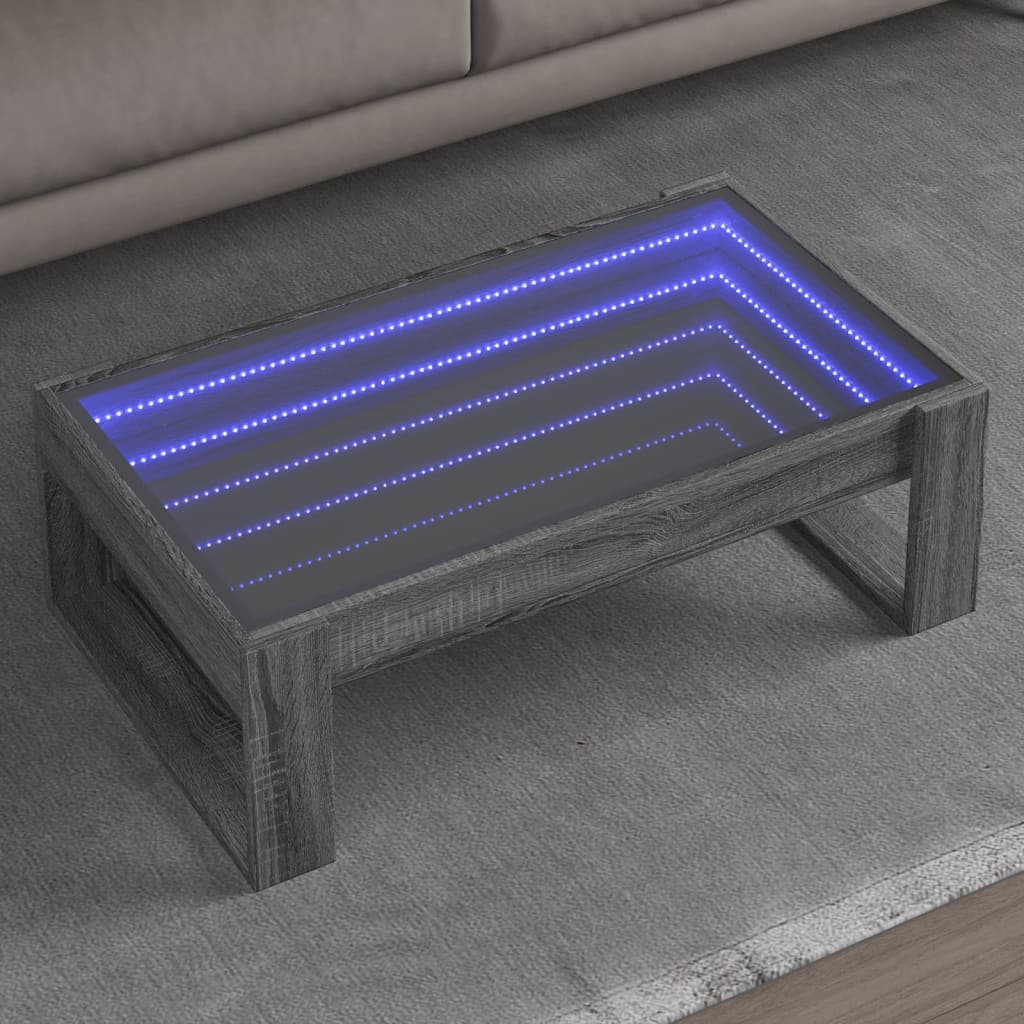 Mesa de centro luzes LED Infinity 90x50x50 cm branco