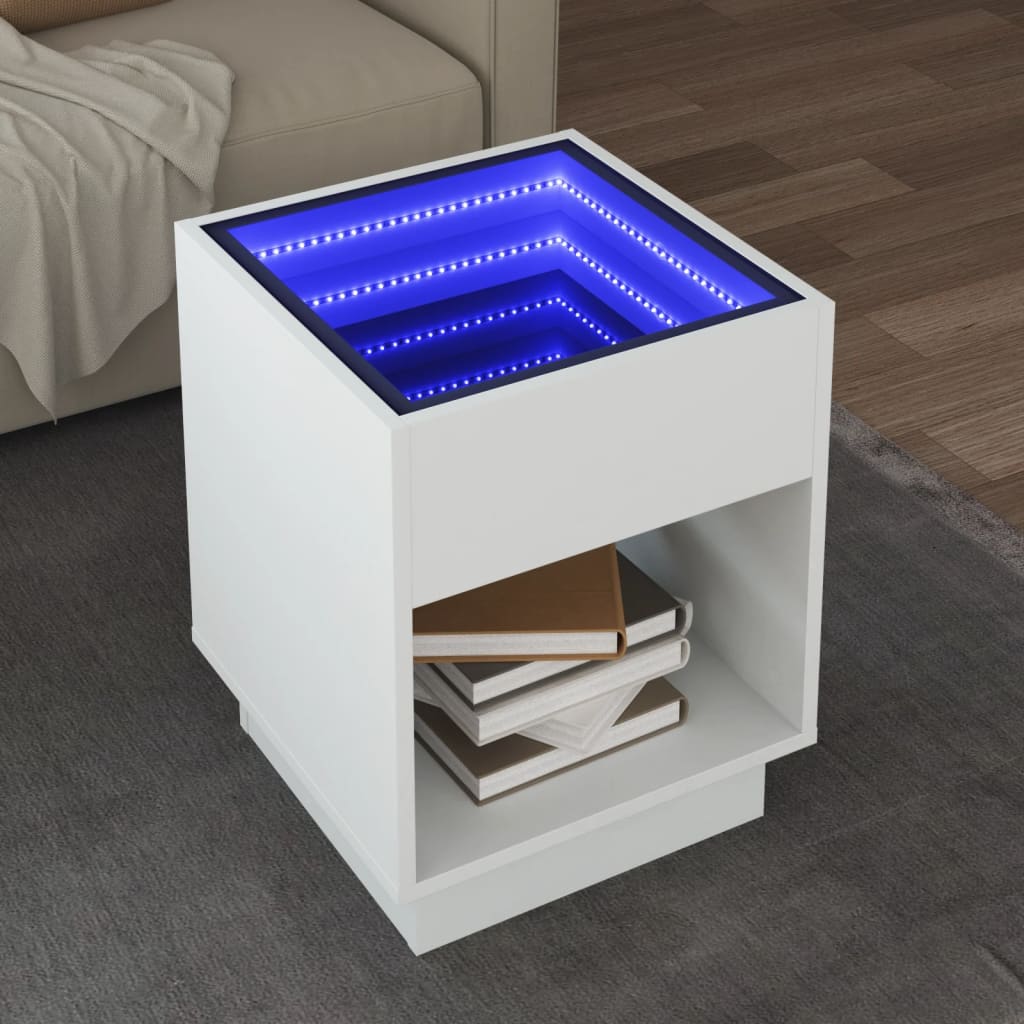 Mesa de centro luzes LED Infinity 90x50x50 cm branco