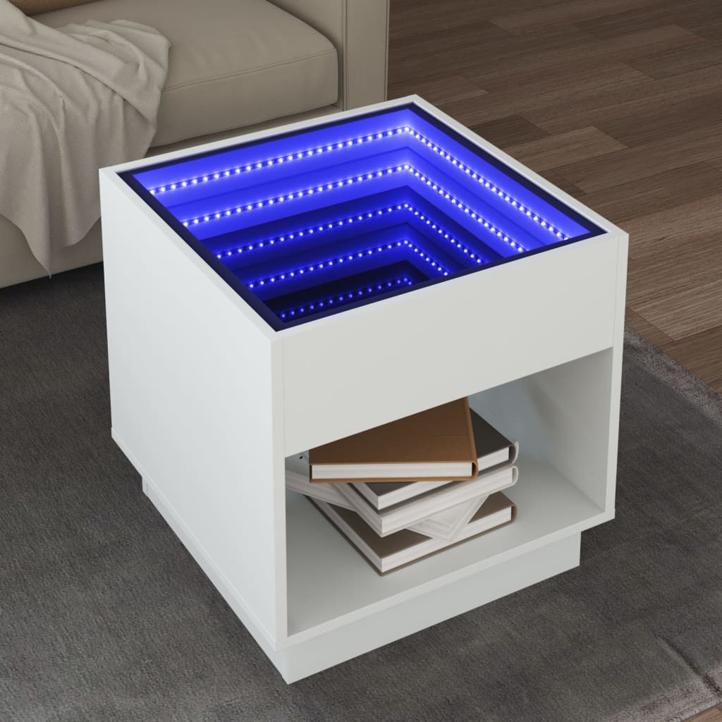 Mesa de centro luzes LED Infinity 90x50x50 cm branco