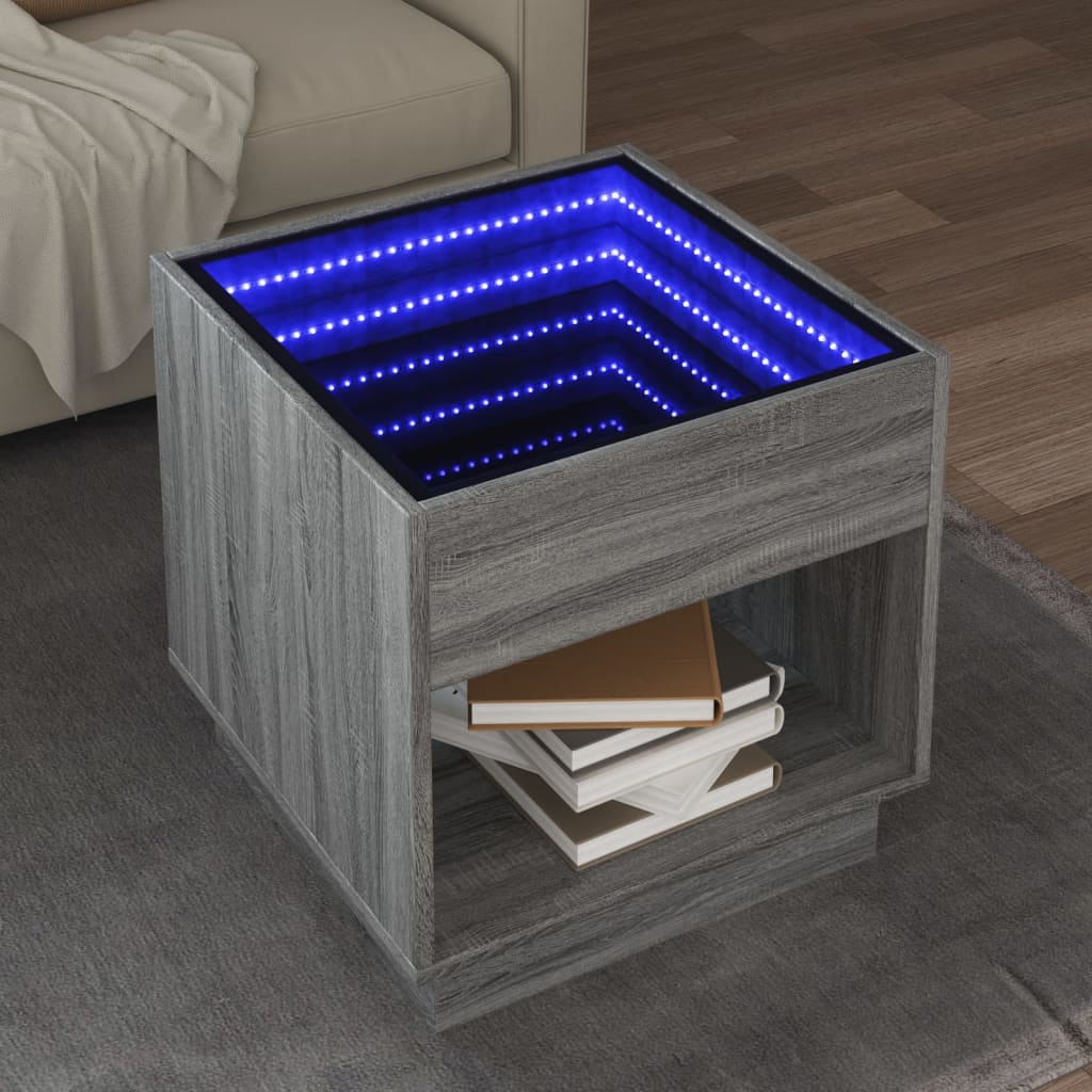 Mesa de centro luzes LED Infinity 90x50x50 cm branco
