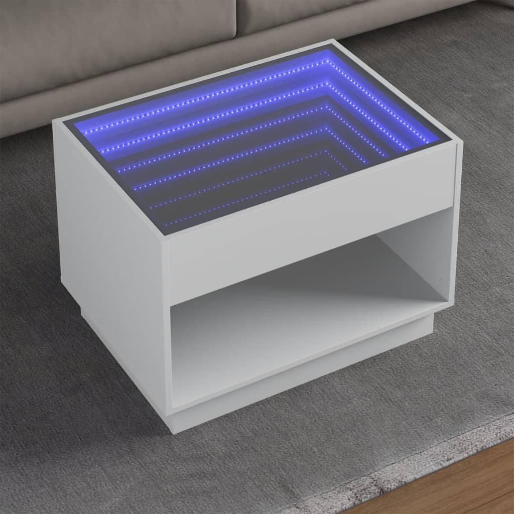 Mesa de centro luzes LED Infinity 90x50x50 cm branco