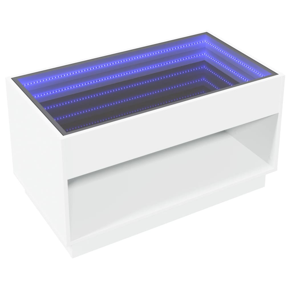 Mesa de centro luzes LED Infinity 90x50x50 cm branco