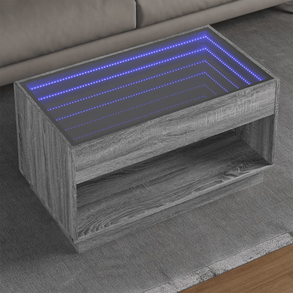 Mesa de centro luzes LED Infinity 90x50x50 cm branco