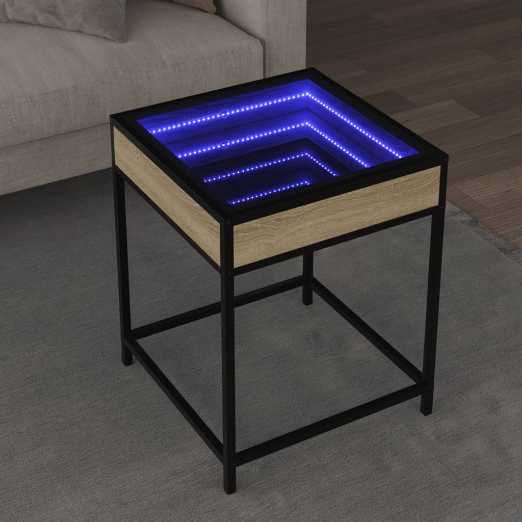 Mesa de centro luzes LED Infinity 40x40x51 cm cinzento sonoma