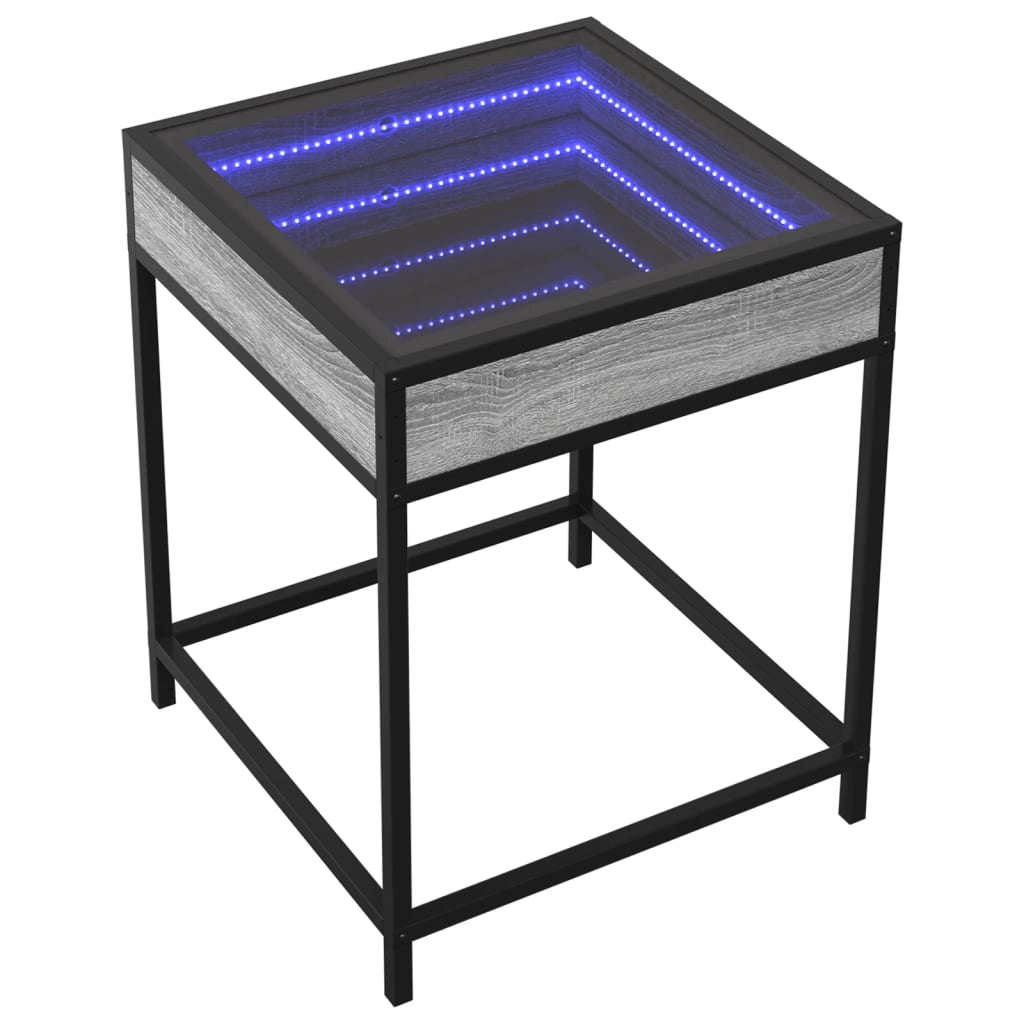 Mesa de centro luzes LED Infinity 40x40x51 cm cinzento sonoma