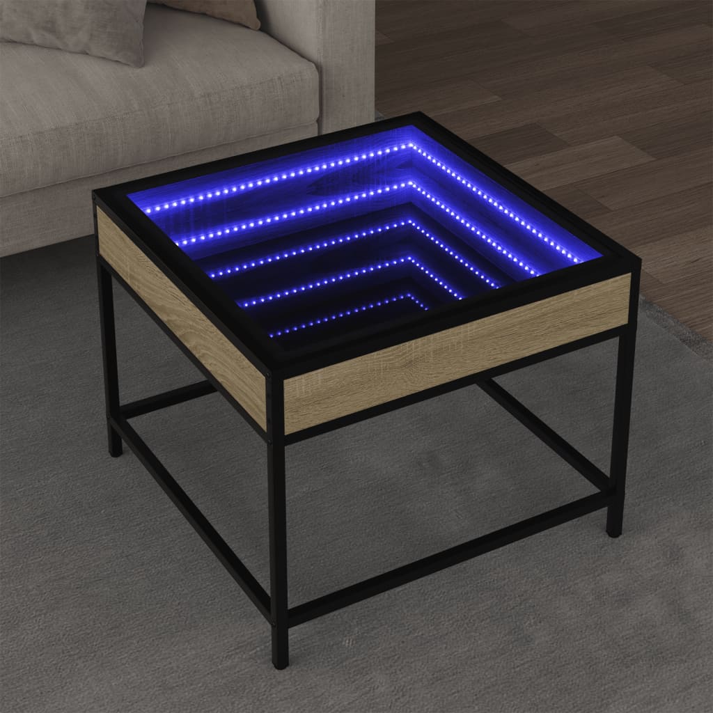 Mesa de centro luzes LED Infinity 40x40x51 cm cinzento sonoma