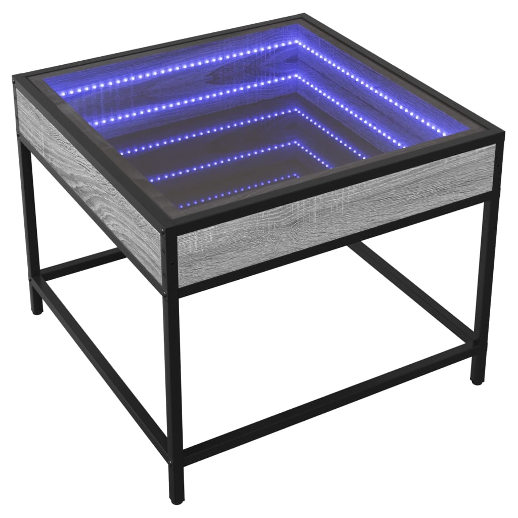 Mesa de centro luzes LED Infinity 40x40x51 cm cinzento sonoma