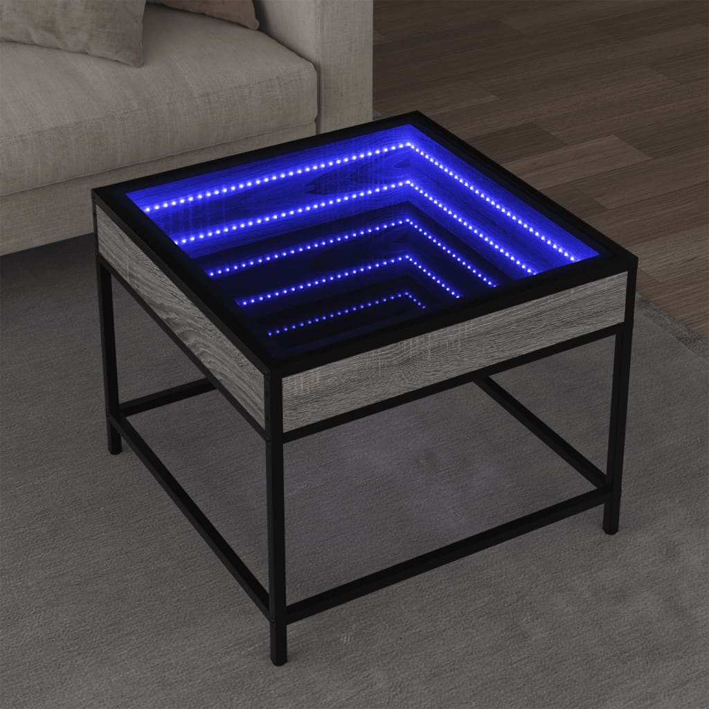 Mesa de centro luzes LED Infinity 40x40x51 cm cinzento sonoma