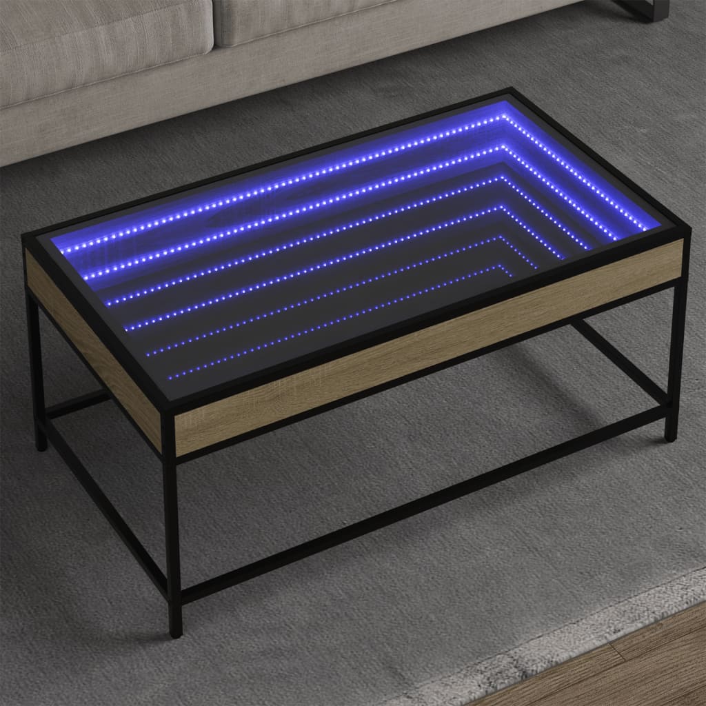 Mesa de centro luzes LED Infinity 40x40x51 cm cinzento sonoma