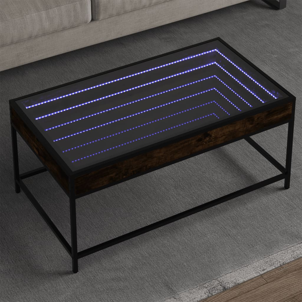 Mesa de centro luzes LED Infinity 40x40x51 cm cinzento sonoma