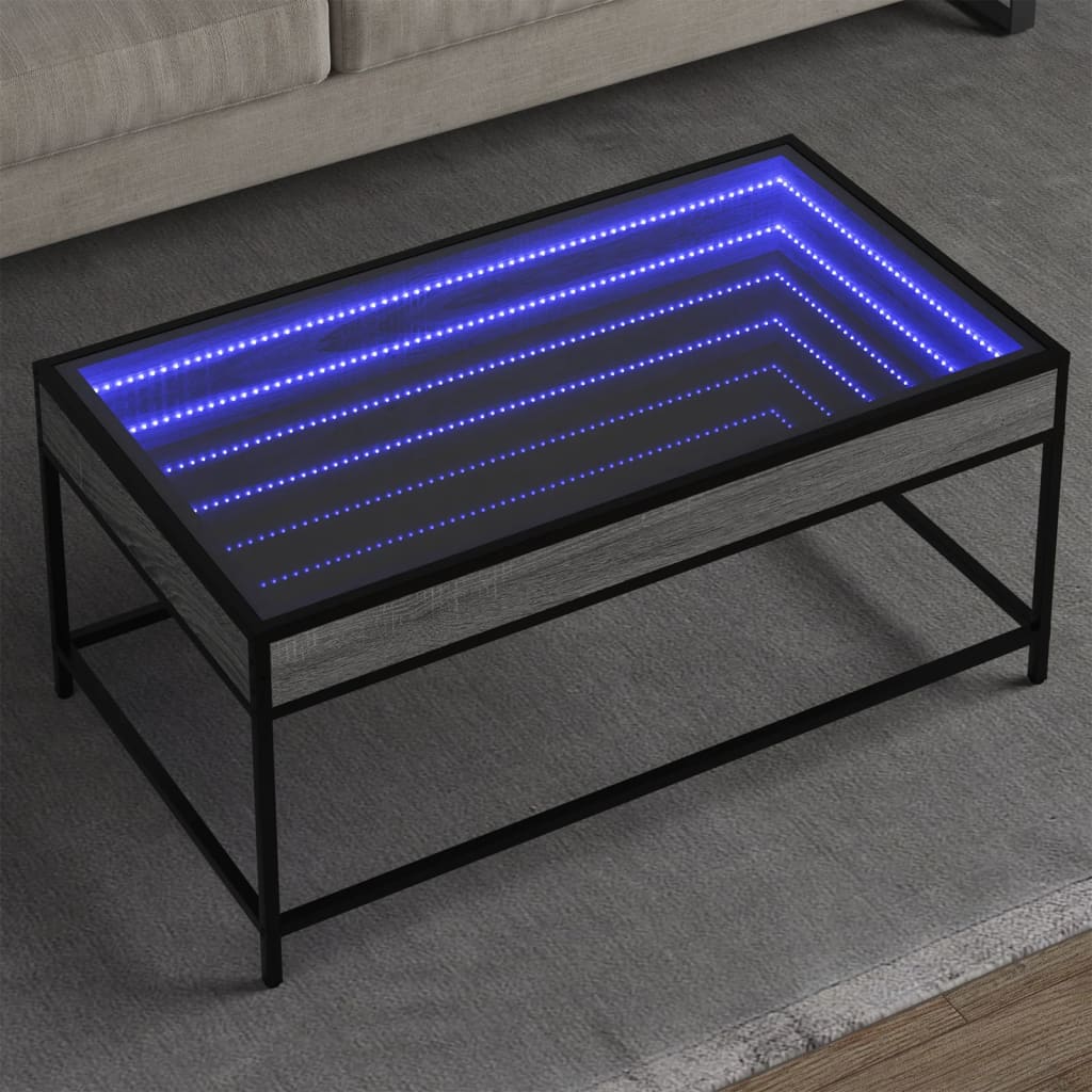 Mesa de centro luzes LED Infinity 40x40x51 cm cinzento sonoma