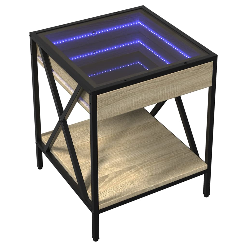 Mesa de centro luzes LED Infinity 40x40x51 cm cinzento sonoma