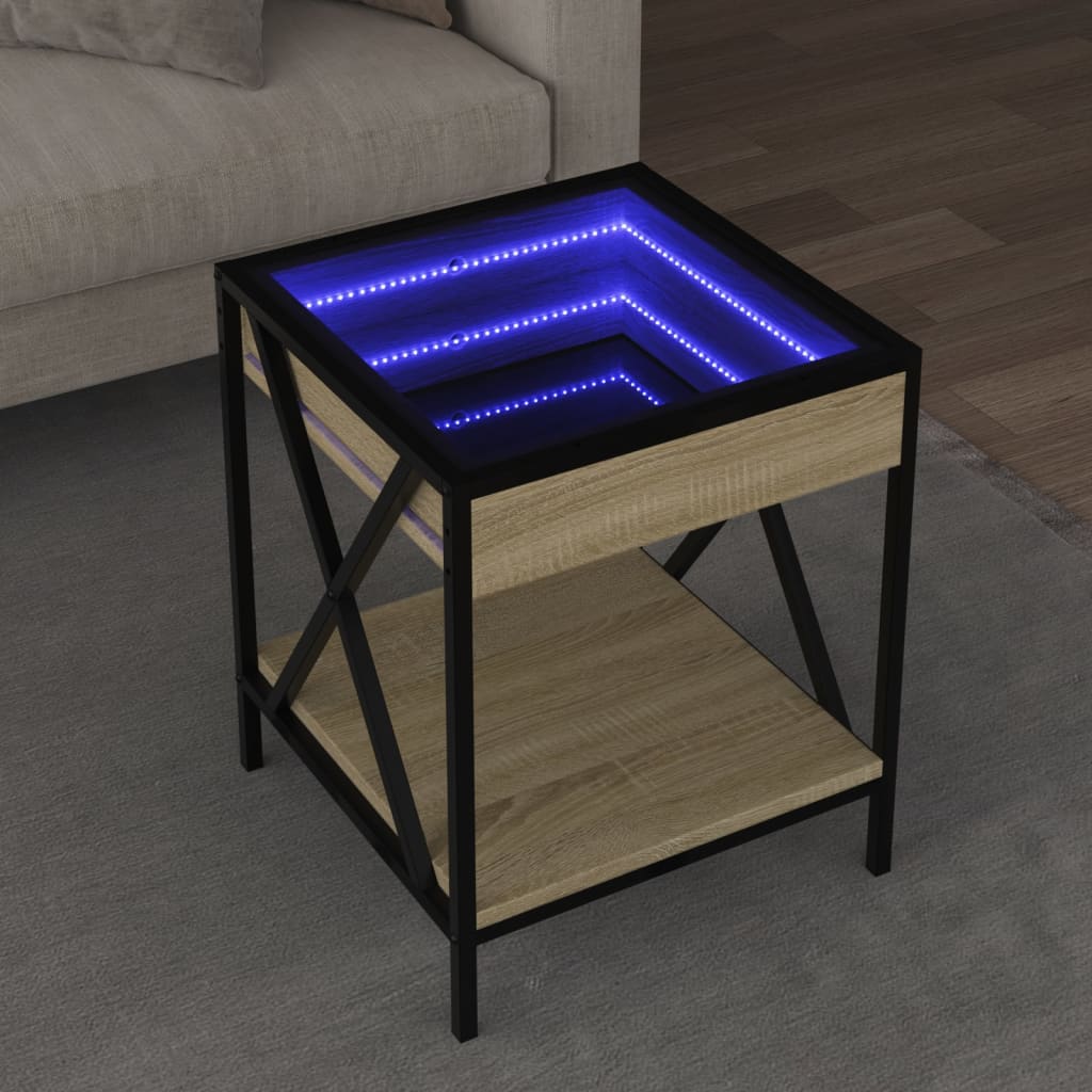 Mesa de centro luzes LED Infinity 40x40x51 cm cinzento sonoma