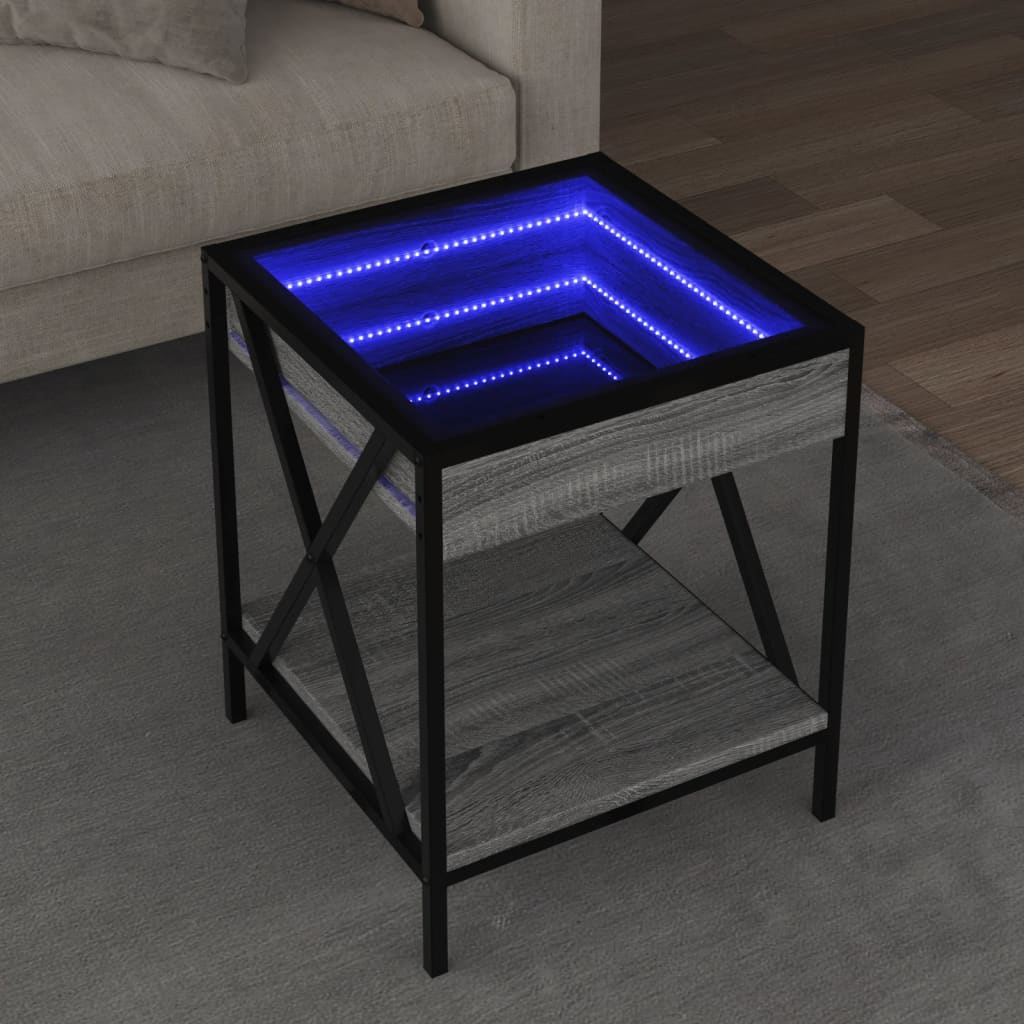 Mesa de centro luzes LED Infinity 40x40x51 cm cinzento sonoma