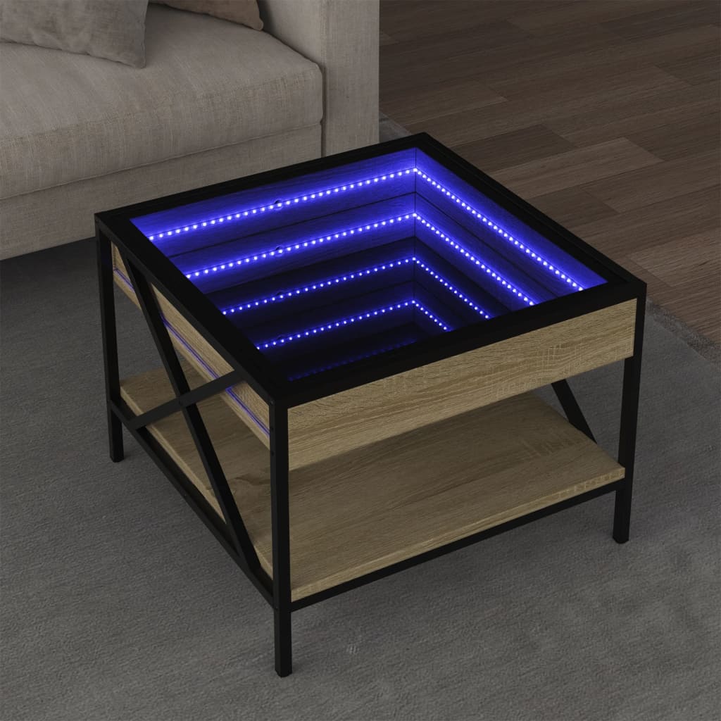 Mesa de centro luzes LED Infinity 40x40x51 cm cinzento sonoma