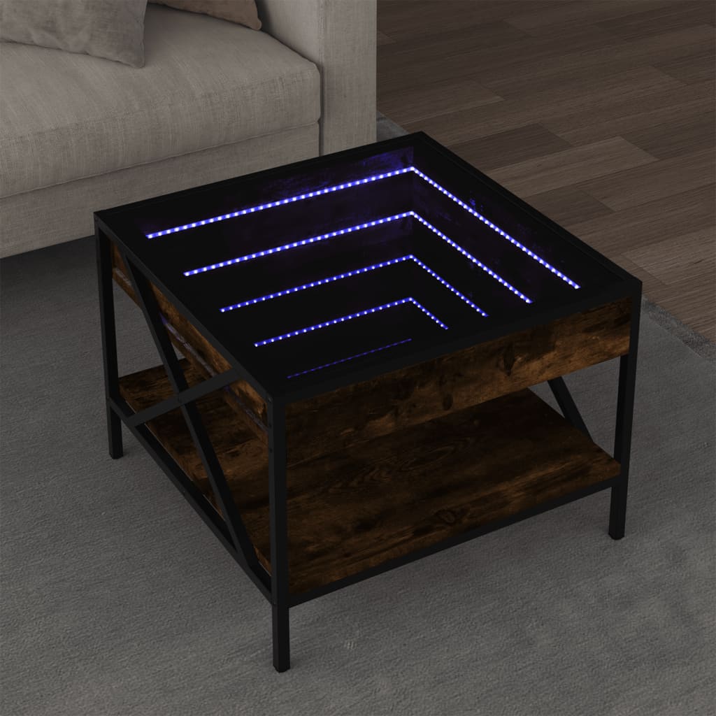 Mesa de centro luzes LED Infinity 40x40x51 cm cinzento sonoma