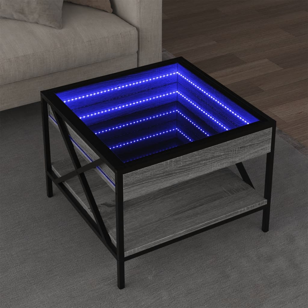 Mesa de centro luzes LED Infinity 40x40x51 cm cinzento sonoma