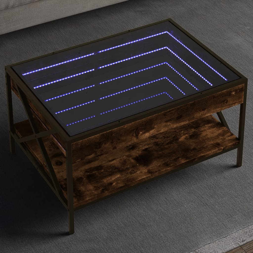Mesa de centro luzes LED Infinity 40x40x51 cm cinzento sonoma
